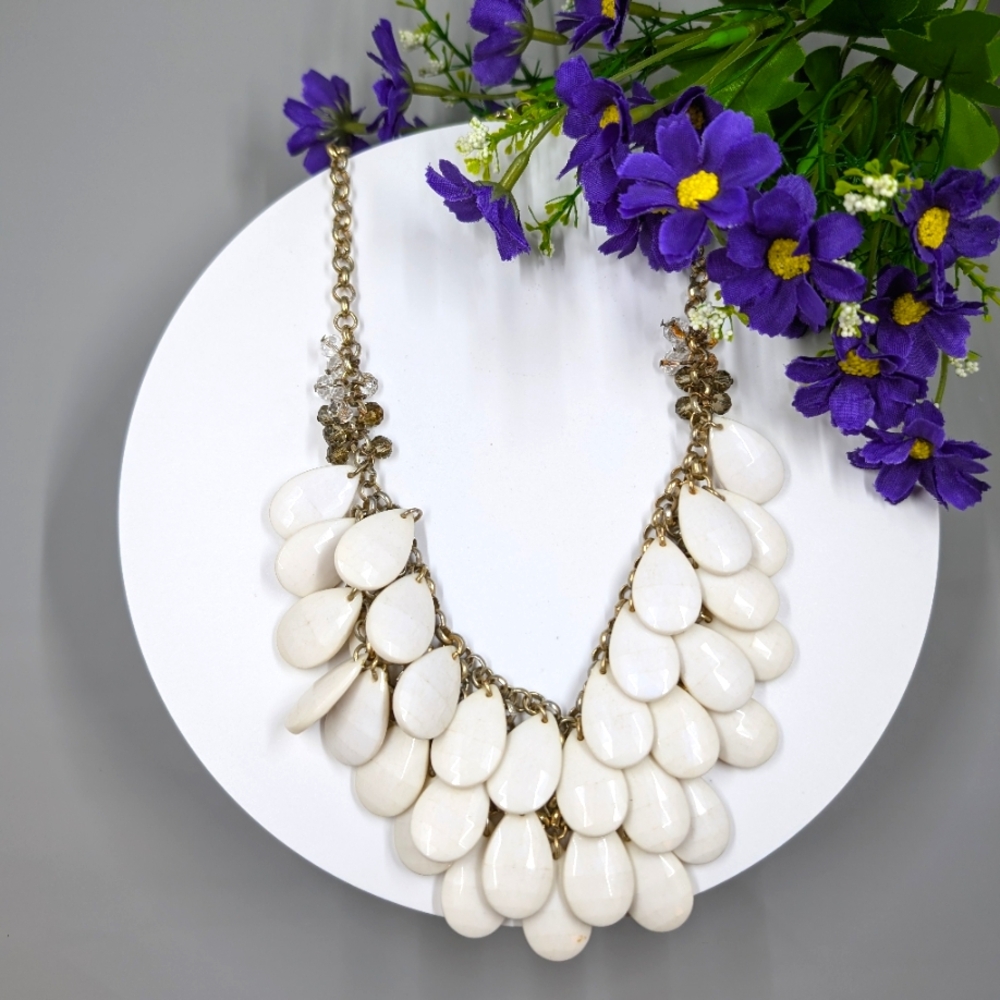 White Crystal Chandelier Bib Style Vintage Necklace